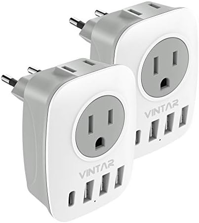 2 Pack European Travel Plug Adapter, VINTAR International Power Plug Adapter with 1 USB C, 2 American Outlets and 3 USB Ports, 6 in 1 Travel Essentials to Most of Europe Greece, Italy(Type C) - Image 2