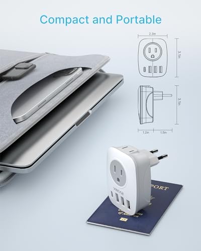 2 Pack European Travel Plug Adapter, VINTAR International Power Plug Adapter with 1 USB C, 2 American Outlets and 3 USB Ports, 6 in 1 Travel Essentials to Most of Europe Greece, Italy(Type C) - Image 6