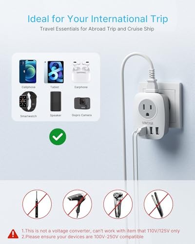2 Pack European Travel Plug Adapter, VINTAR International Power Plug Adapter with 1 USB C, 2 American Outlets and 3 USB Ports, 6 in 1 Travel Essentials to Most of Europe Greece, Italy(Type C) - Image 7