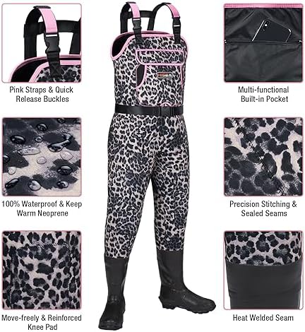 HISEA Womens Chest Waders, 4.5mm Neoprene Leopard Hunting Wader for Women with Insulated Boots, Waterproof Fishing Waders - Image 2