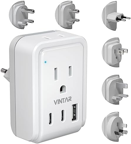 Universal Travel Adapter Kit, VINTAR International Plug Adapter with 3 USB Ports(2 USB C, 3.4A) and 2 American Outlets, Type A,C,G,D,I,M Detachable Attachments, Adapter for US/EU/UK/India/AUS/Africa - Image 2