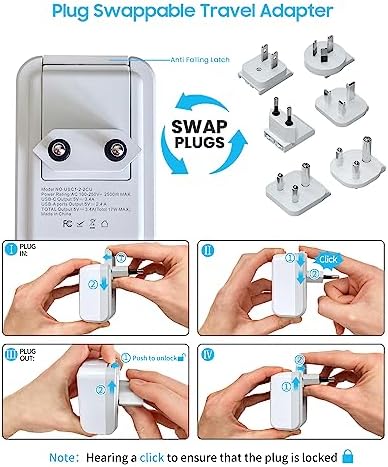 Universal Travel Adapter Kit, VINTAR International Plug Adapter with 3 USB Ports(2 USB C, 3.4A) and 2 American Outlets, Type A,C,G,D,I,M Detachable Attachments, Adapter for US/EU/UK/India/AUS/Africa - Image 6