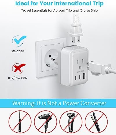 Universal Travel Adapter Kit, VINTAR International Plug Adapter with 3 USB Ports(2 USB C, 3.4A) and 2 American Outlets, Type A,C,G,D,I,M Detachable Attachments, Adapter for US/EU/UK/India/AUS/Africa - Image 7